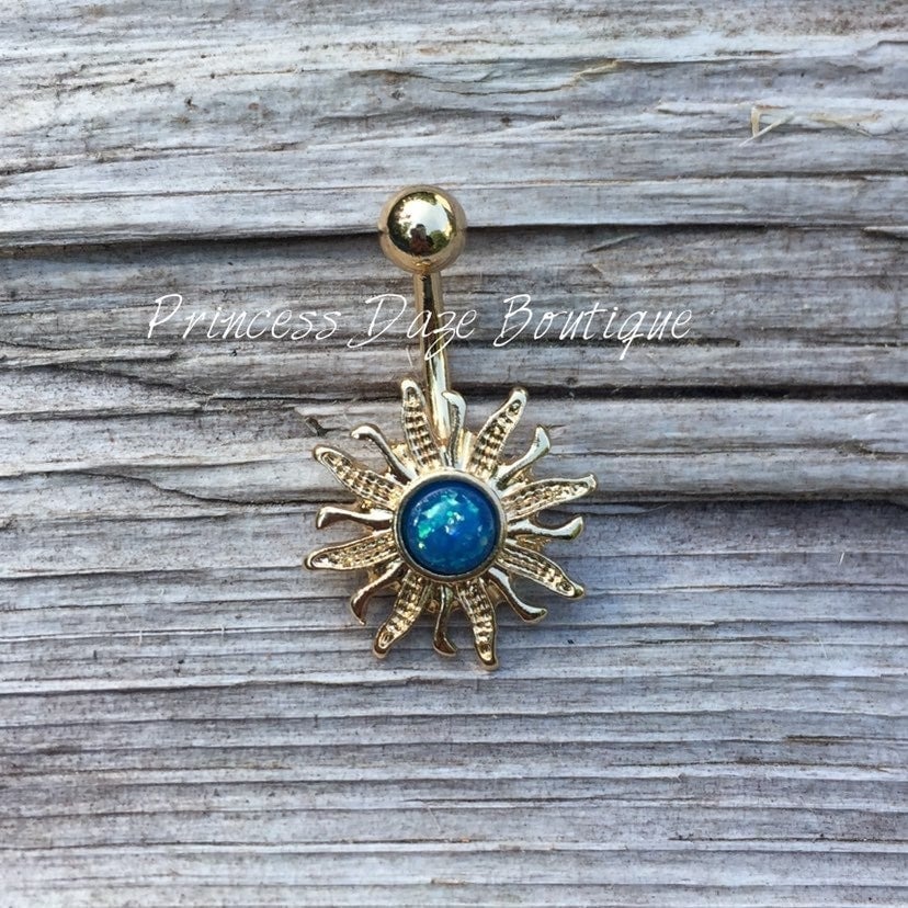 Gold Opal Sun Belly Button Ring